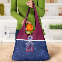 Queensland Samoa Custom Grocery Bag Maroon-Blue Pacific Polynesian Tribal Pattern