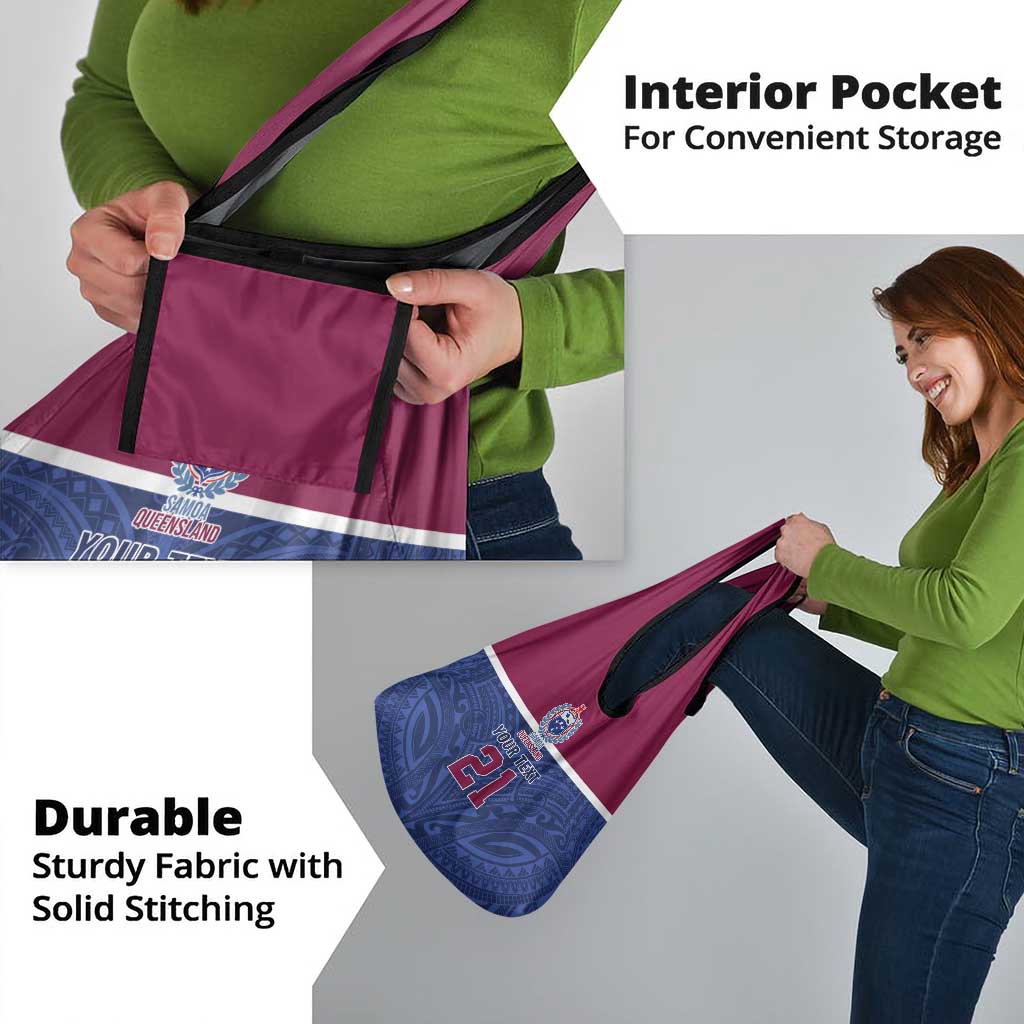 Queensland Samoa Custom Grocery Bag Maroon-Blue Pacific Polynesian Tribal Pattern