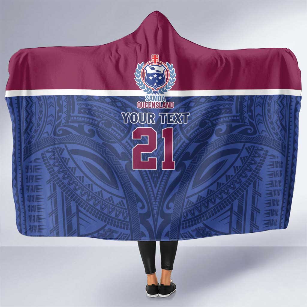 Queensland Samoa Custom Hooded Blanket Maroon-Blue Pacific Polynesian Tribal Pattern LT9 One Size Dark Blue - Polynesian Pride