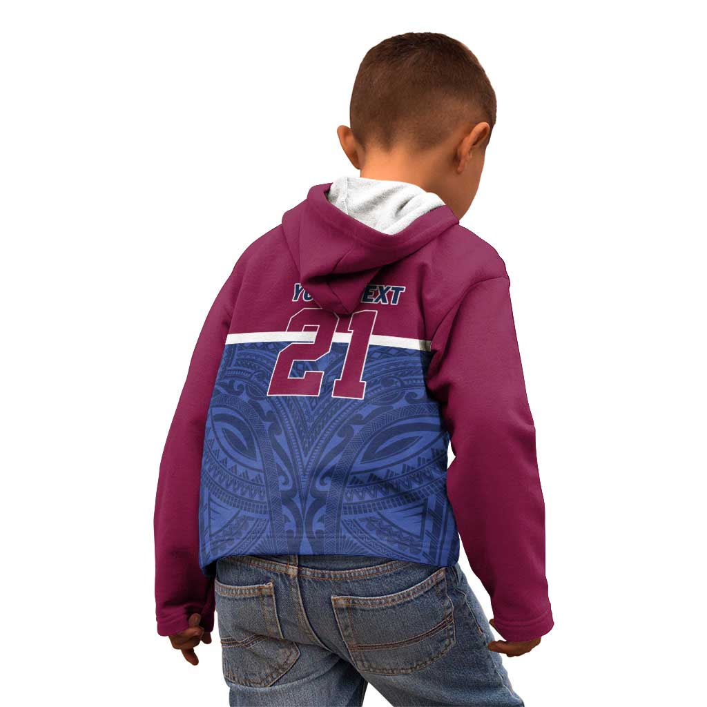 Queensland Samoa Custom Kid Hoodie Maroon-Blue Pacific Polynesian Tribal Pattern