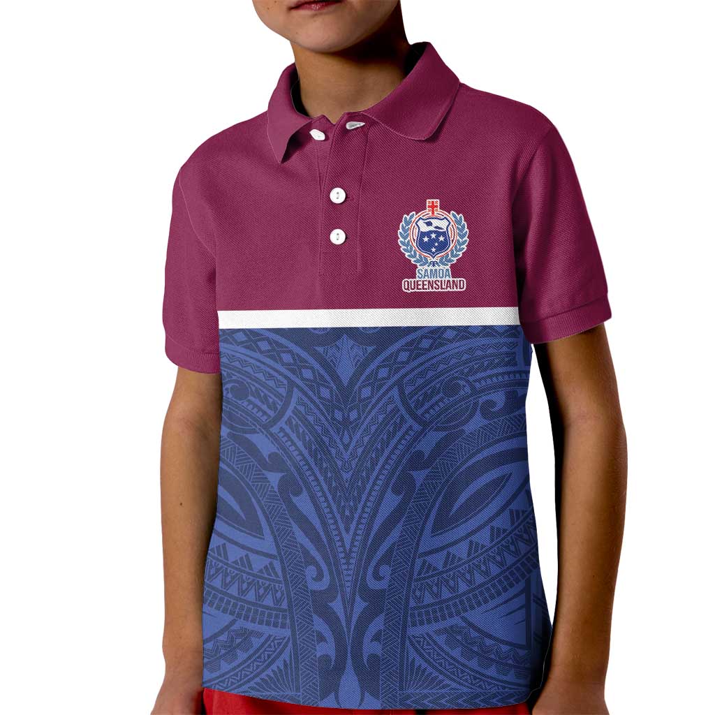 Queensland Samoa Custom Kid Polo Shirt Maroon-Blue Pacific Polynesian Tribal Pattern LT9 Kid Dark Blue - Polynesian Pride