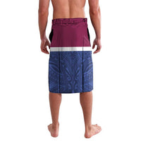 Queensland Samoa Custom Lavalava Maroon-Blue Pacific Polynesian Tribal Pattern