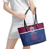 Queensland Samoa Custom Leather Tote Bag Maroon-Blue Pacific Polynesian Tribal Pattern LT9 - Polynesian Pride