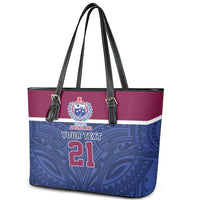 Queensland Samoa Custom Leather Tote Bag Maroon-Blue Pacific Polynesian Tribal Pattern LT9 - Polynesian Pride