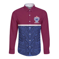 Queensland Samoa Custom Long Sleeve Button Shirt Maroon-Blue Pacific Polynesian Tribal Pattern