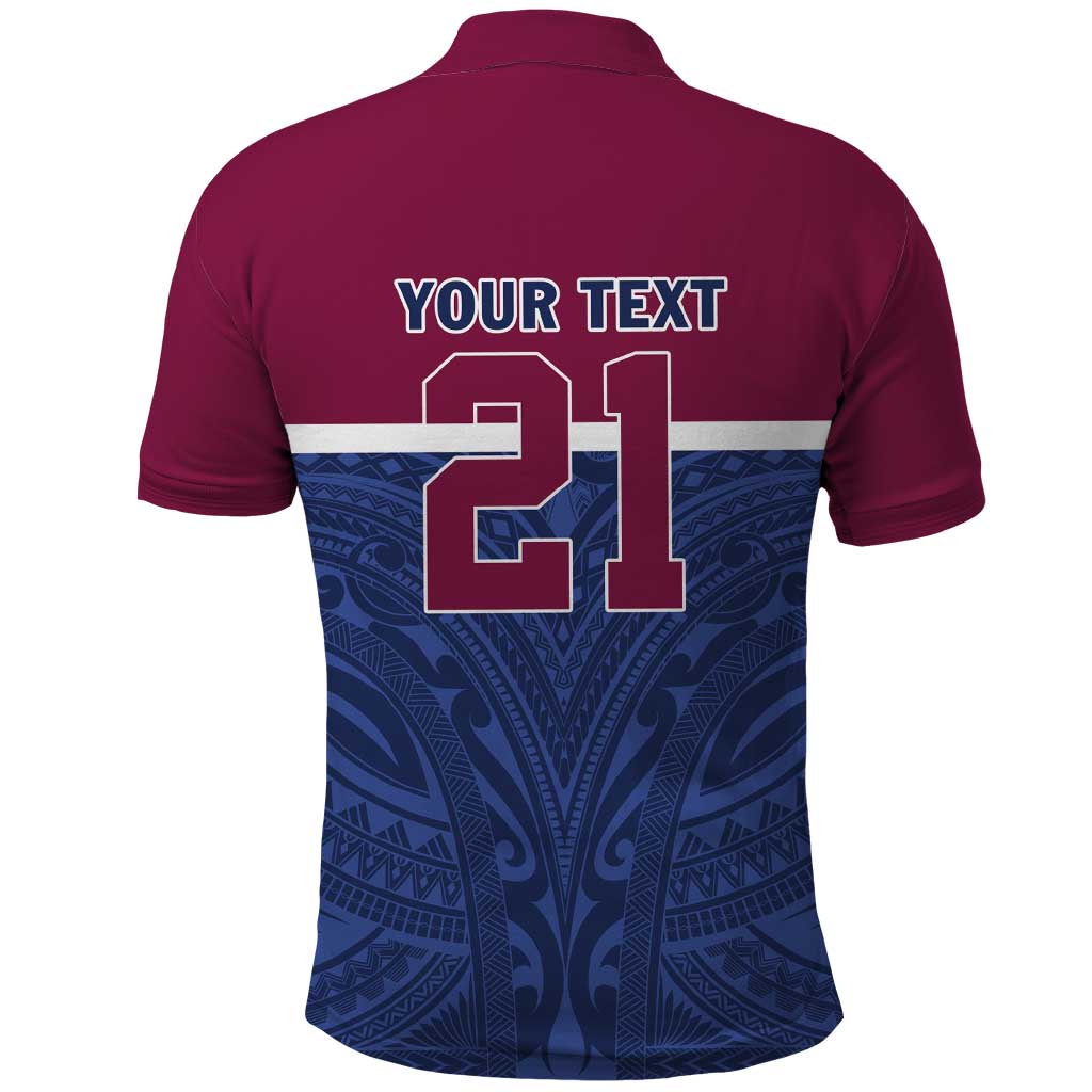 Queensland Samoa Custom Polo Shirt Maroon-Blue Pacific Polynesian Tribal Pattern