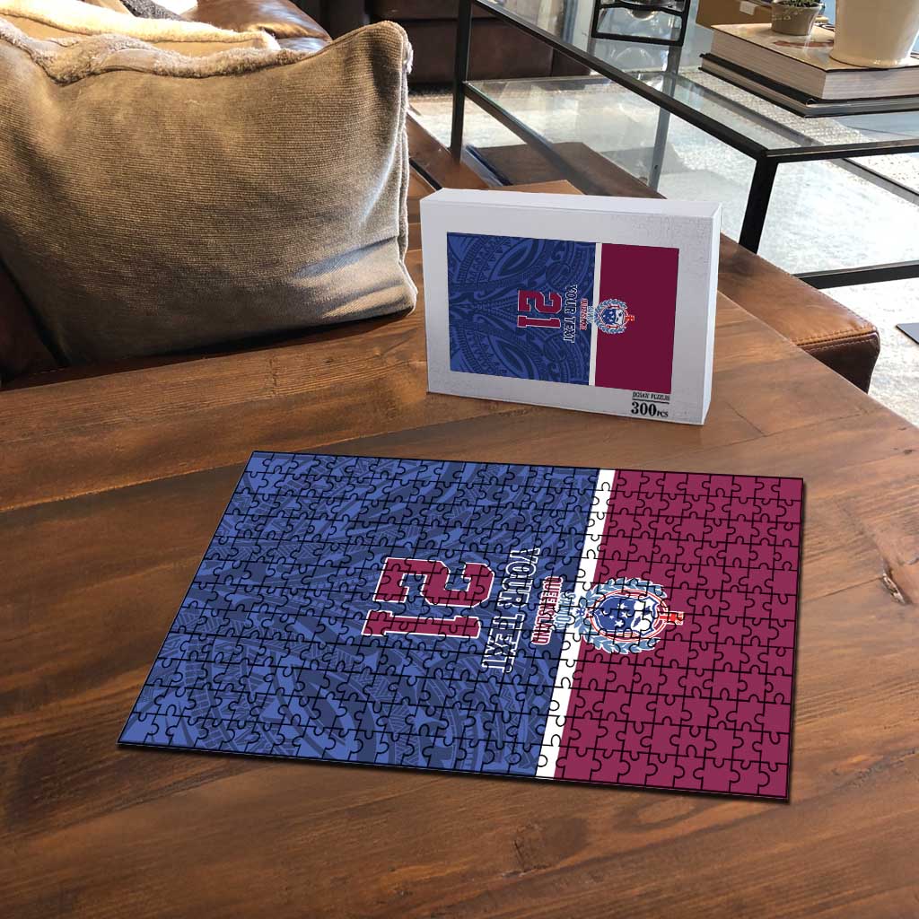 Queensland Samoa Custom Puzzle Maroon-Blue Pacific Polynesian Tribal Pattern - Polynesian Pride