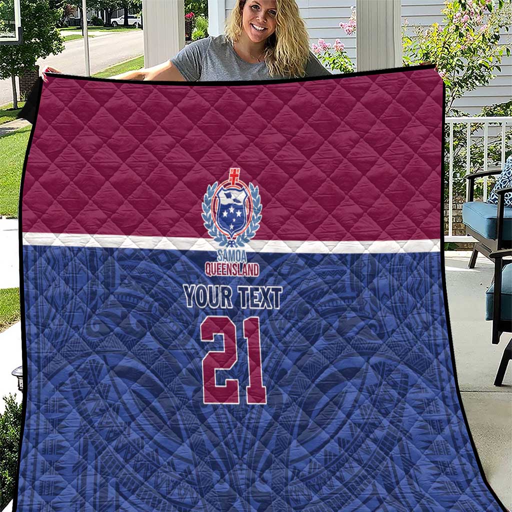 Queensland Samoa Custom Quilt Maroon-Blue Pacific Polynesian Tribal Pattern LT9 Dark Blue - Polynesian Pride