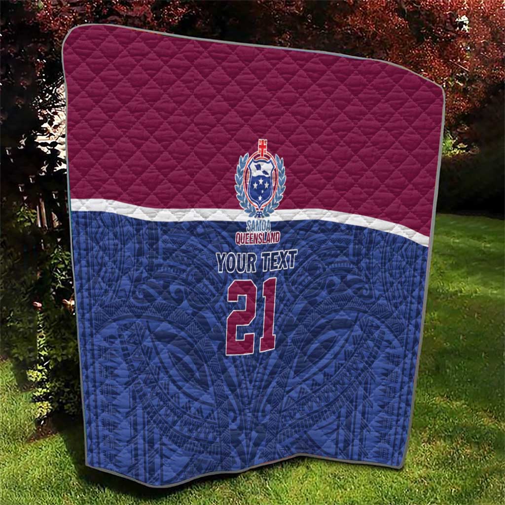 Queensland Samoa Custom Quilt Maroon-Blue Pacific Polynesian Tribal Pattern