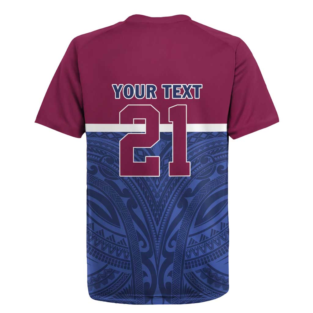 Queensland Samoa Custom Rugby Jersey Maroon-Blue Pacific Polynesian Tribal Pattern