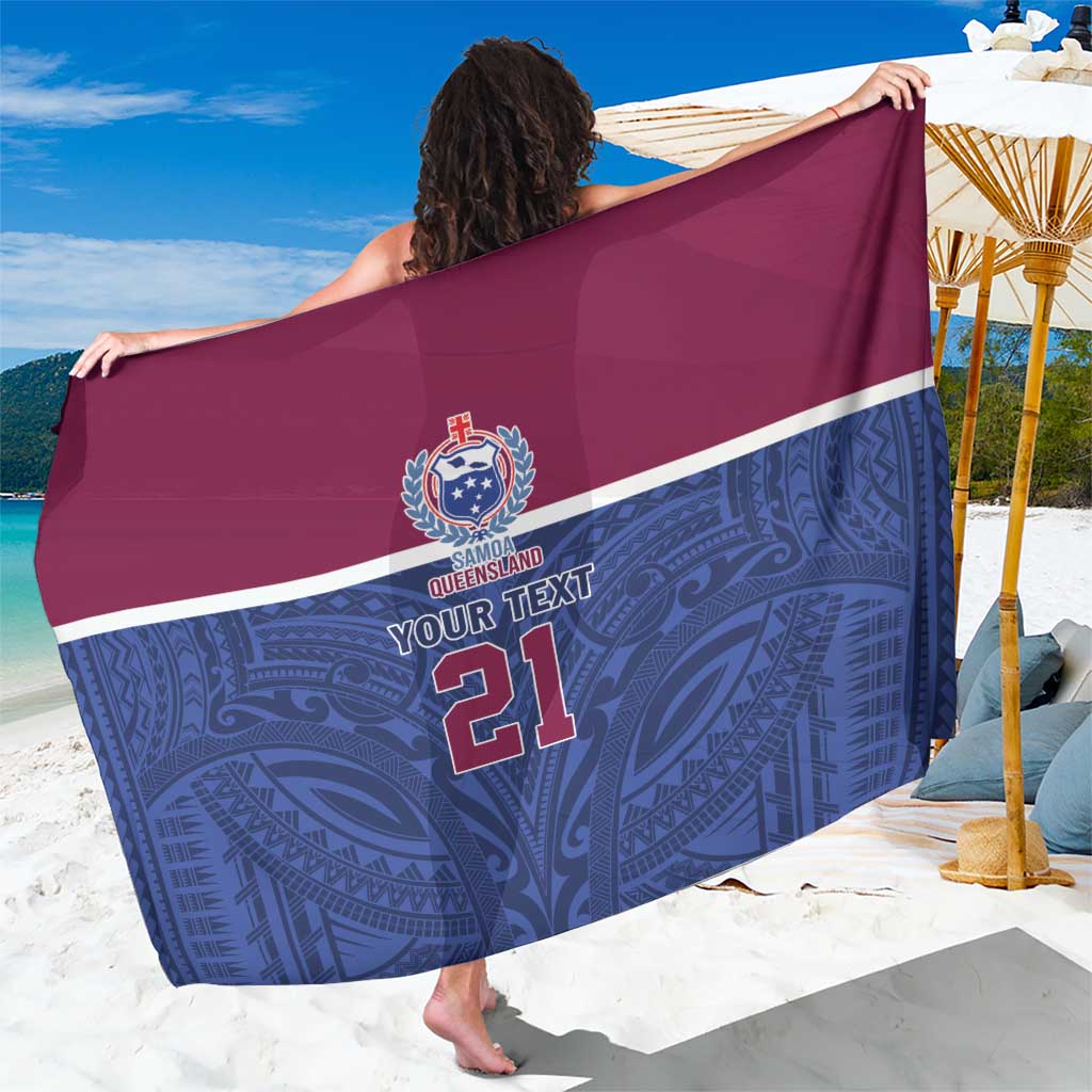 Queensland Samoa Custom Sarong Maroon-Blue Pacific Polynesian Tribal Pattern LT9 One Size 44 x 66 inches Dark Blue - Polynesian Pride