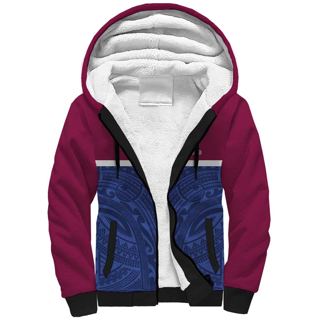 Queensland Samoa Custom Sherpa Hoodie Maroon-Blue Pacific Polynesian Tribal Pattern LT9 Unisex Dark Blue - Polynesian Pride