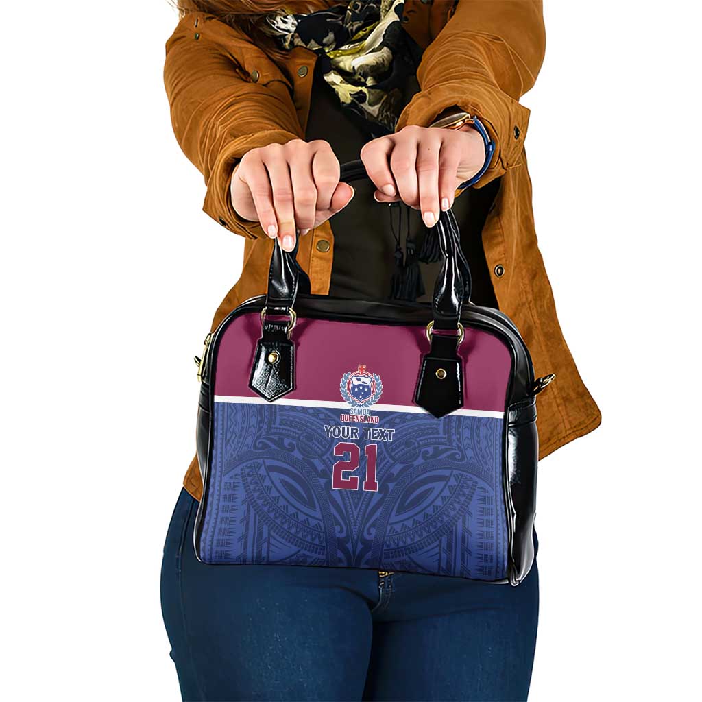 Queensland Samoa Custom Shoulder Handbag Maroon-Blue Pacific Polynesian Tribal Pattern LT9 One Size Dark Blue - Polynesian Pride