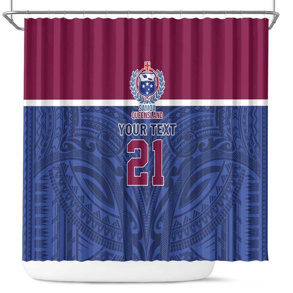 Queensland Samoa Custom Shower Curtain Maroon-Blue Pacific Polynesian Tribal Pattern LT9 Dark Blue - Polynesian Pride