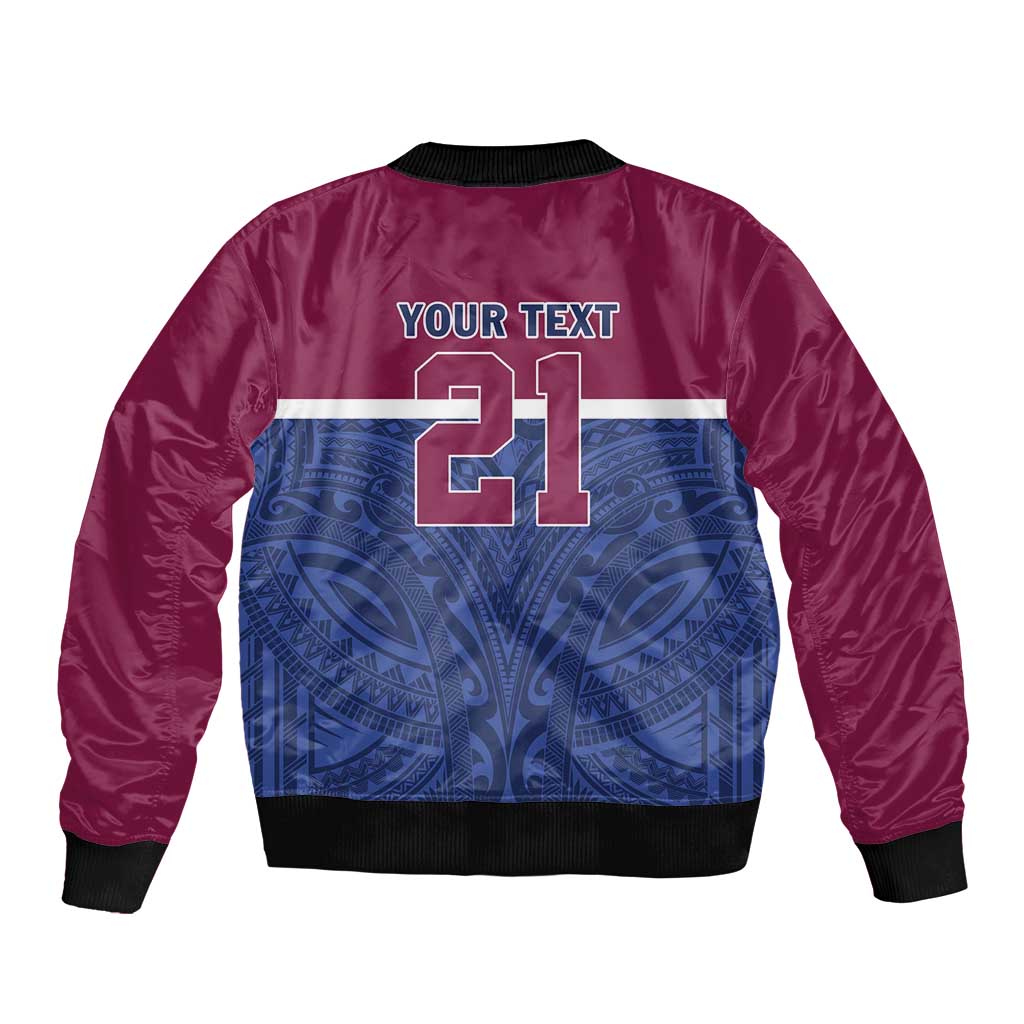 Queensland Samoa Custom Sleeve Zip Bomber Jacket Maroon-Blue Pacific Polynesian Tribal Pattern LT9 - Polynesian Pride