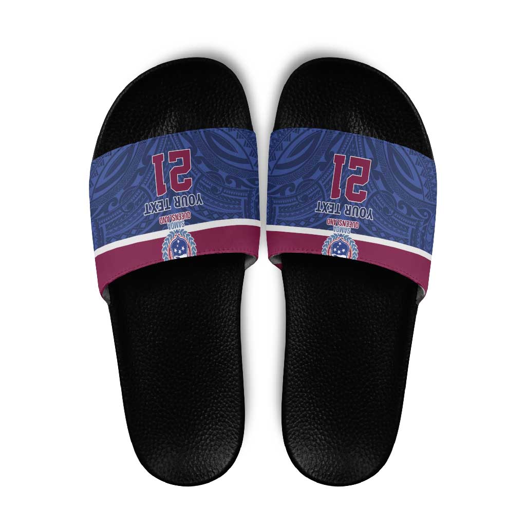 Queensland Samoa Custom Slide Sandals Maroon-Blue Pacific Polynesian Tribal Pattern - Polynesian Pride