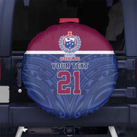 Queensland Samoa Custom Spare Tire Cover Maroon-Blue Pacific Polynesian Tribal Pattern LT9 No hole Dark Blue - Polynesian Pride