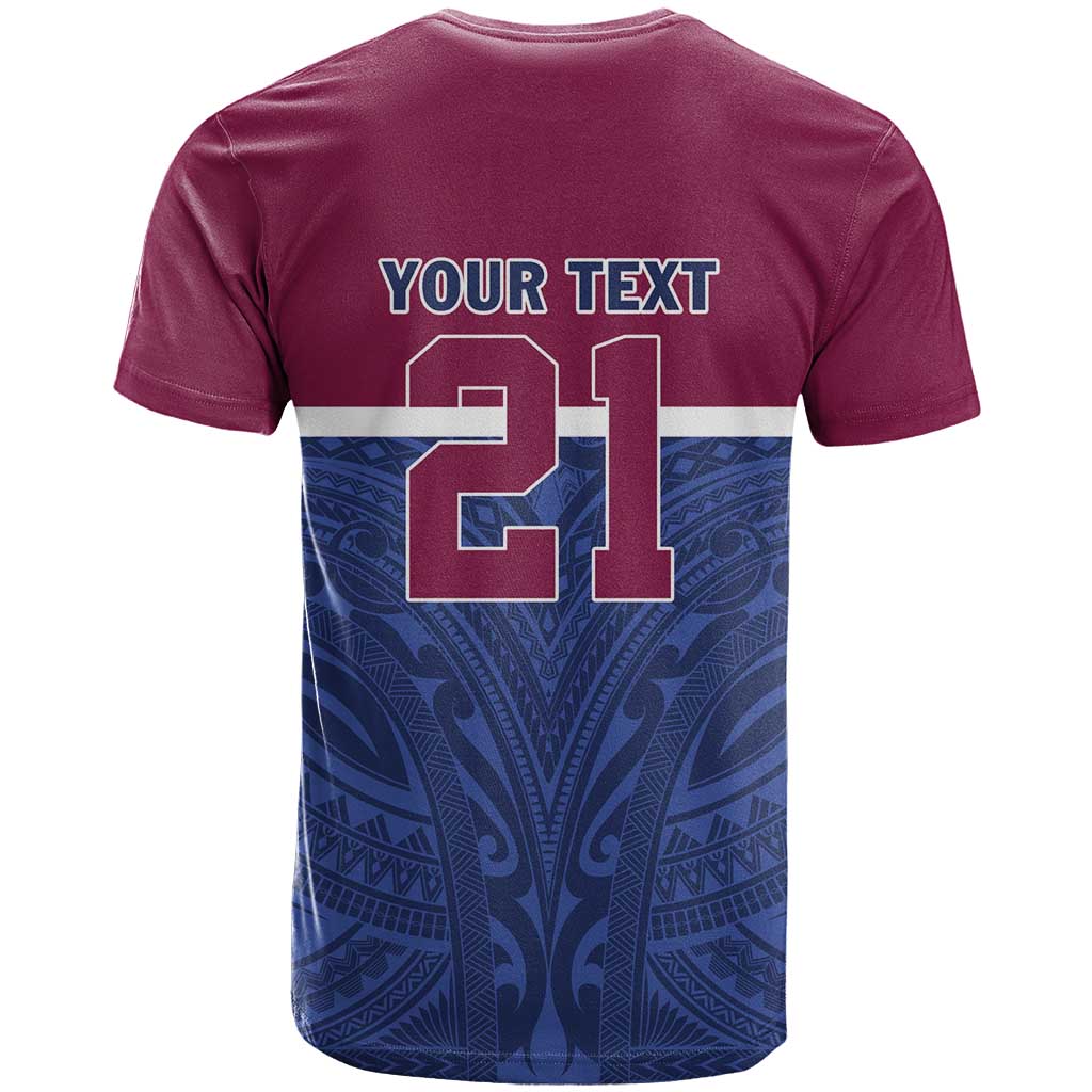 Queensland Samoa Custom T Shirt Maroon-Blue Pacific Polynesian Tribal Pattern
