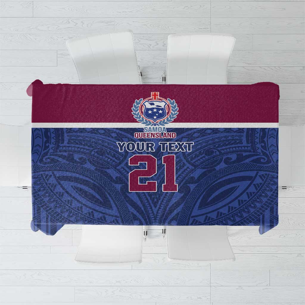 Queensland Samoa Custom Tablecloth Maroon-Blue Pacific Polynesian Tribal Pattern