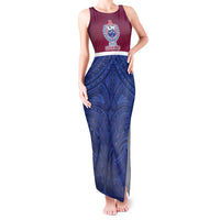Queensland Samoa Custom Tank Maxi Dress Maroon-Blue Pacific Polynesian Tribal Pattern