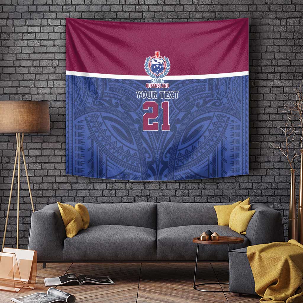 Queensland Samoa Custom Tapestry Maroon-Blue Pacific Polynesian Tribal Pattern LT9 Dark Blue - Polynesian Pride