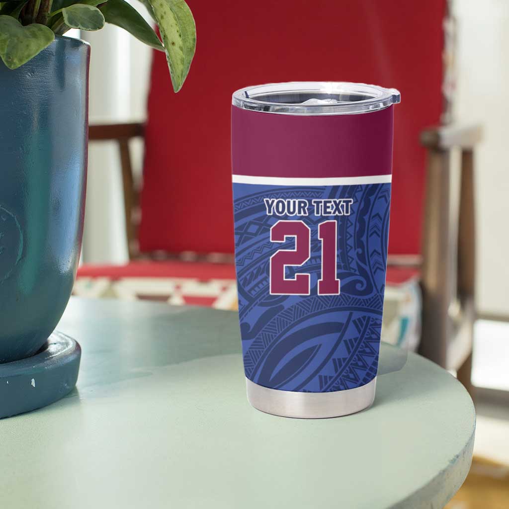 Queensland Samoa Custom Tumbler Cup Maroon-Blue Pacific Polynesian Tribal Pattern LT9 - Polynesian Pride