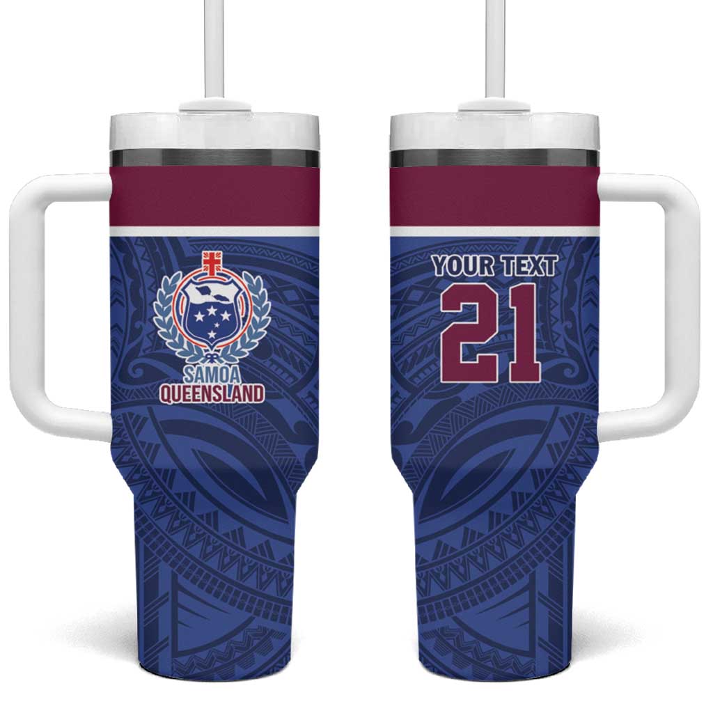 Queensland Samoa Custom Tumbler With Handle Maroon-Blue Pacific Polynesian Tribal Pattern