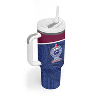 Queensland Samoa Custom Tumbler With Handle Maroon-Blue Pacific Polynesian Tribal Pattern