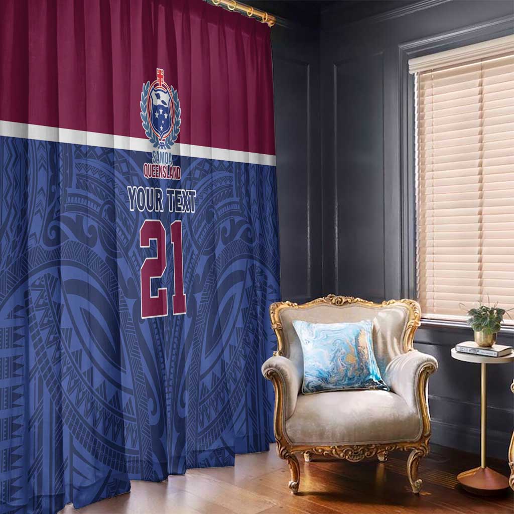 Queensland Samoa Custom Window Curtain Maroon-Blue Pacific Polynesian Tribal Pattern