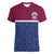 Queensland Samoa Custom Women V-Neck T-Shirt Maroon-Blue Pacific Polynesian Tribal Pattern