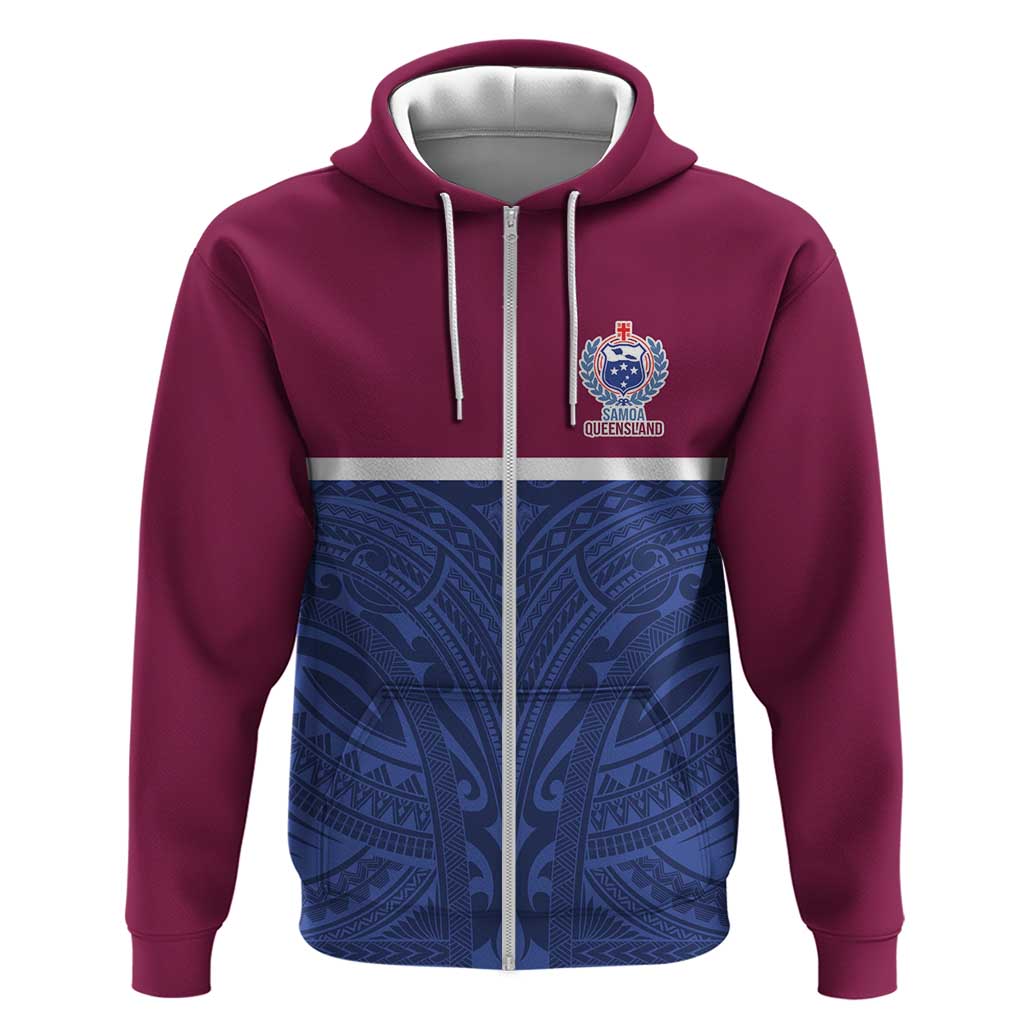 Queensland Samoa Custom Zip Hoodie Maroon-Blue Pacific Polynesian Tribal Pattern LT9 Zip Hoodie Dark Blue - Polynesian Pride