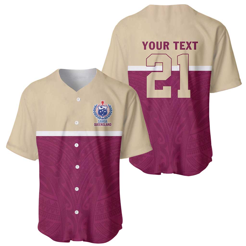 Queensland Samoa Custom Baseball Jersey Maroon Pacific Polynesian Tribal Pattern