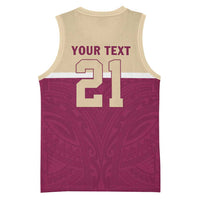 Queensland Samoa Custom Basketball Jersey Maroon Pacific Polynesian Tribal Pattern - Polynesian Pride