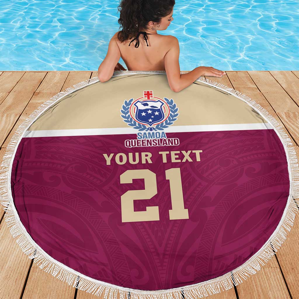 Queensland Samoa Custom Beach Blanket Maroon Pacific Polynesian Tribal Pattern