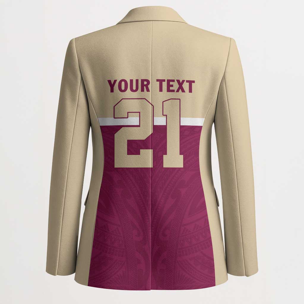 Queensland Samoa Custom Blazer Maroon Pacific Polynesian Tribal Pattern - Polynesian Pride