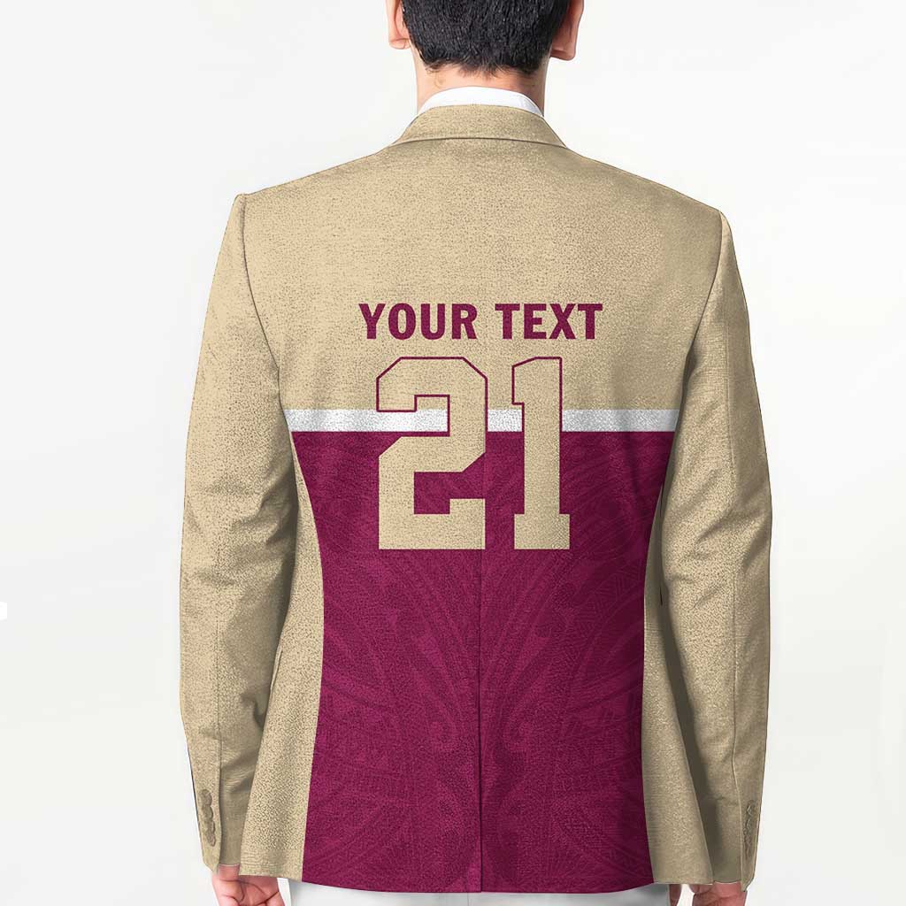 Queensland Samoa Custom Blazer Maroon Pacific Polynesian Tribal Pattern - Polynesian Pride