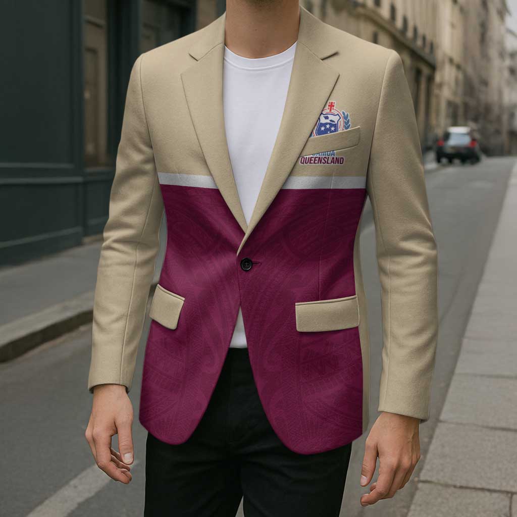 Queensland Samoa Custom Blazer Maroon Pacific Polynesian Tribal Pattern - Polynesian Pride
