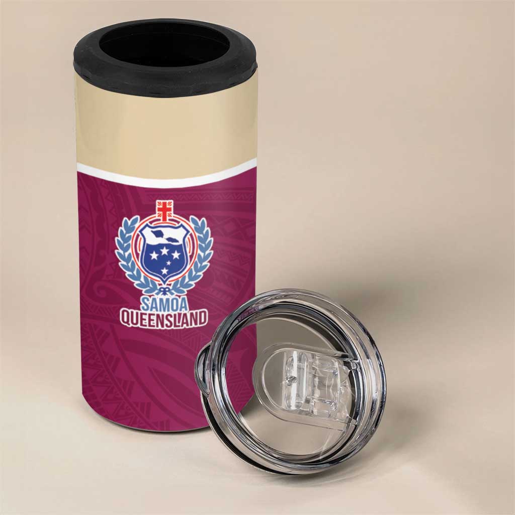 Queensland Samoa Custom 4 in 1 Can Cooler Tumbler Maroon Pacific Polynesian Tribal Pattern