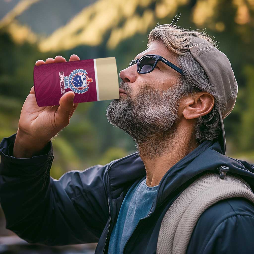 Queensland Samoa Custom 4 in 1 Can Cooler Tumbler Maroon Pacific Polynesian Tribal Pattern