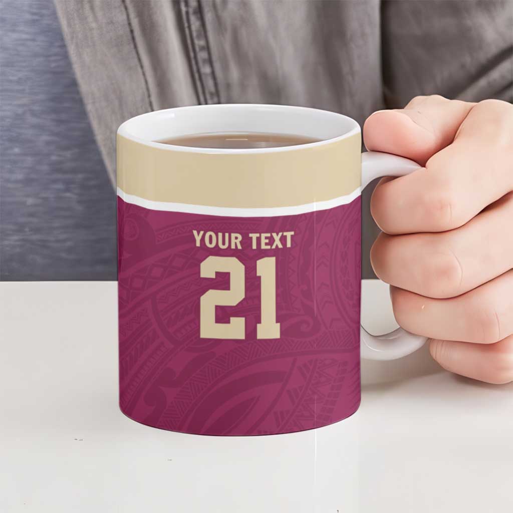 Queensland Samoa Custom Ceramic Mug Maroon Pacific Polynesian Tribal Pattern - Polynesian Pride
