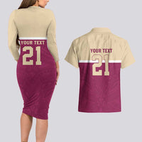 Queensland Samoa Custom Couples Matching Long Sleeve Bodycon Dress and Hawaiian Shirt Maroon Pacific Polynesian Tribal Pattern