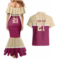 Queensland Samoa Custom Couples Matching Mermaid Dress and Hawaiian Shirt Maroon Pacific Polynesian Tribal Pattern