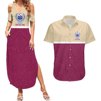 Queensland Samoa Custom Couples Matching Summer Maxi Dress and Hawaiian Shirt Maroon Pacific Polynesian Tribal Pattern