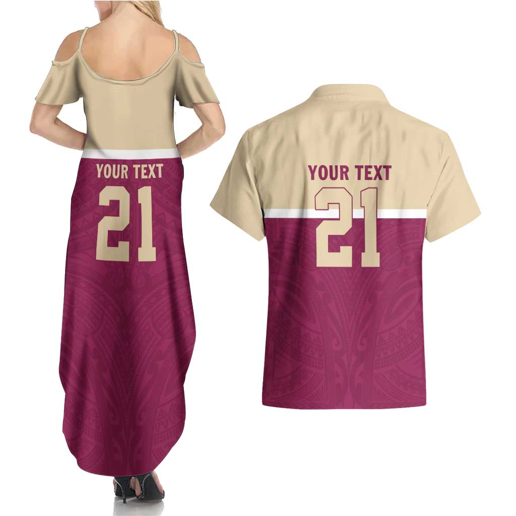 Queensland Samoa Custom Couples Matching Summer Maxi Dress and Hawaiian Shirt Maroon Pacific Polynesian Tribal Pattern