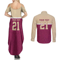 Queensland Samoa Custom Couples Matching Summer Maxi Dress and Long Sleeve Button Shirt Maroon Pacific Polynesian Tribal Pattern