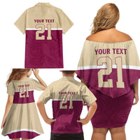 Queensland Samoa Custom Family Matching Off Shoulder Short Dress and Hawaiian Shirt Maroon Pacific Polynesian Tribal Pattern