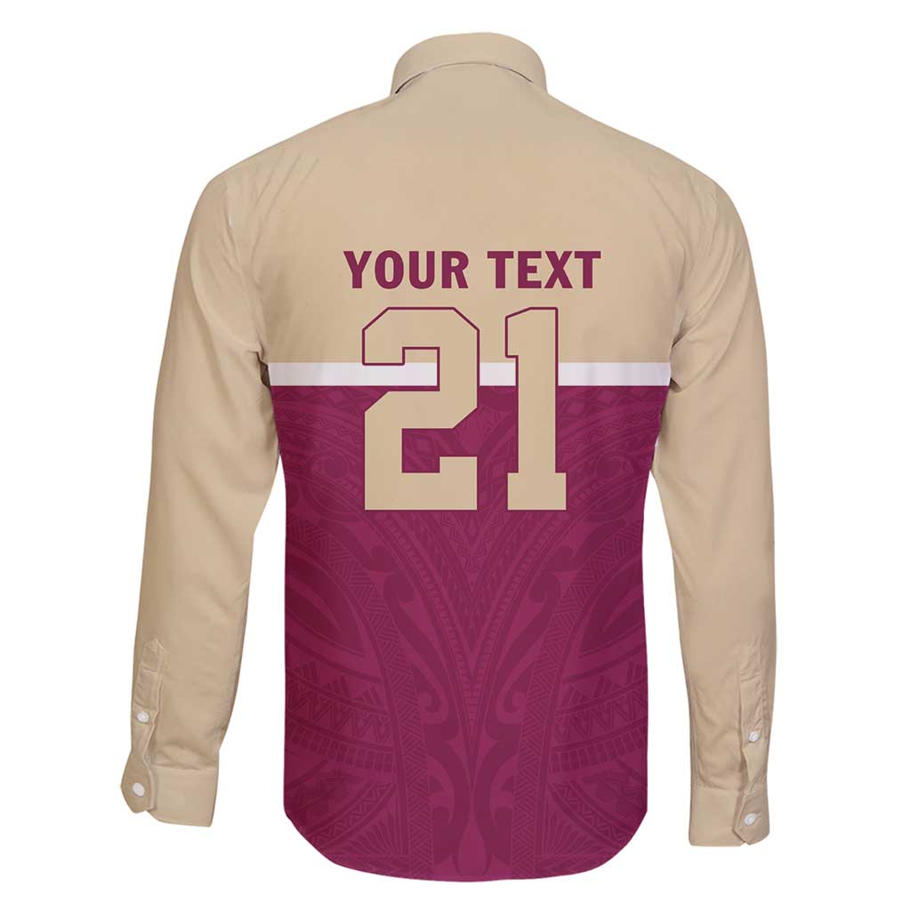 Queensland Samoa Custom Family Matching Off Shoulder Short Dress and Hawaiian Shirt Maroon Pacific Polynesian Tribal Pattern