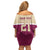 Queensland Samoa Custom Family Matching Off Shoulder Short Dress and Hawaiian Shirt Maroon Pacific Polynesian Tribal Pattern