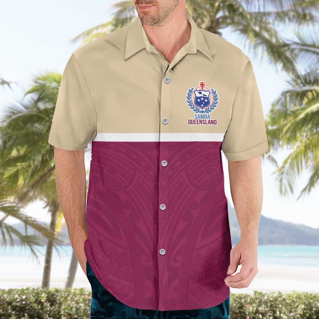 Queensland Samoa Custom Hawaiian Shirt Maroon Pacific Polynesian Tribal Pattern