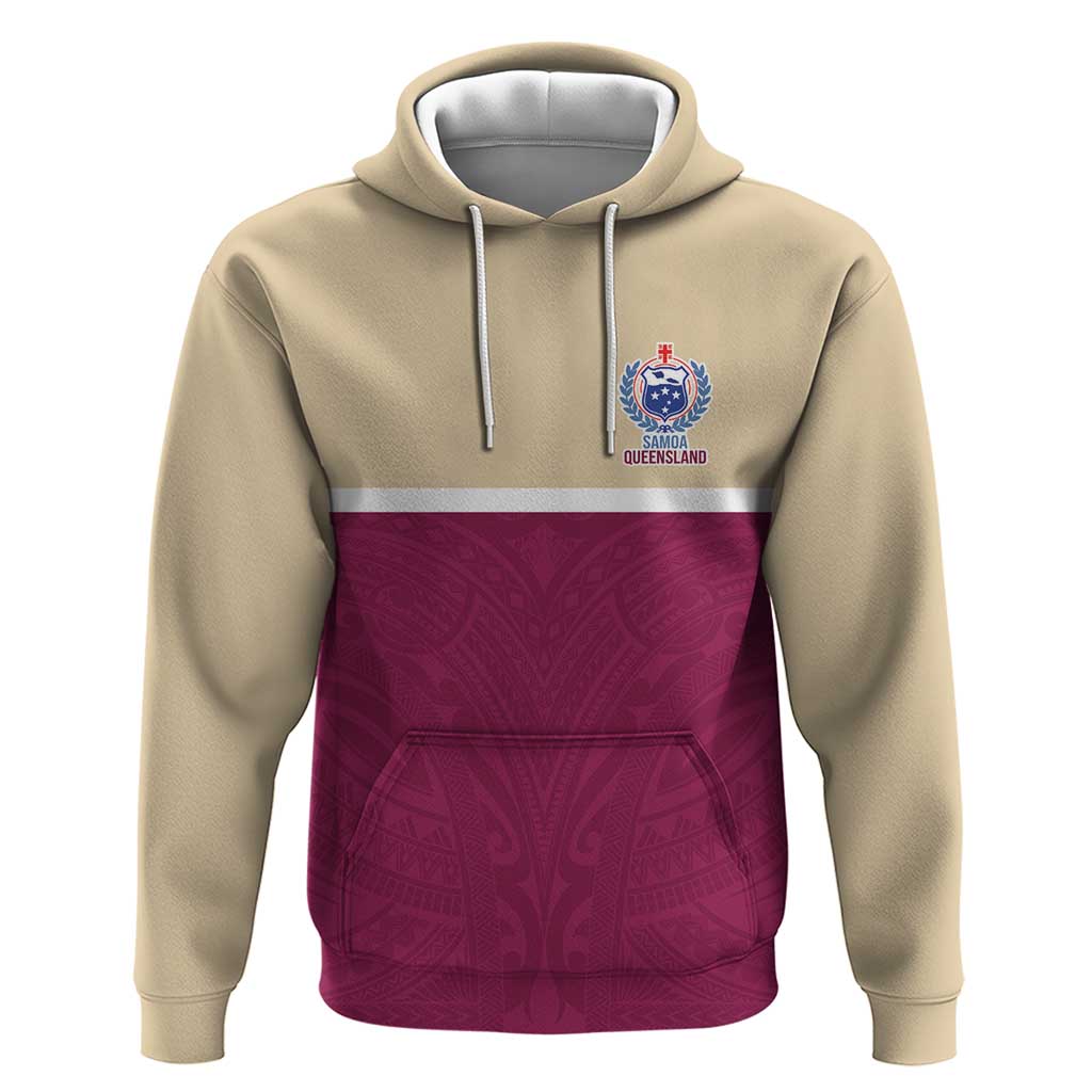 Queensland Samoa Custom Hoodie Maroon Pacific Polynesian Tribal Pattern